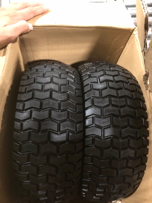 Photo 2 of 2-Pack 13x5.00-6 Flat-Free Tire with Rim,3"Centered Hub with 3/4" Bushings,w/Grease Fitting?400lbs Capacity,13x5-6 No-Flat Solid Rubber Turf Wheel,for Riding Lawn mower,Garden Cart,Wheelbarrow