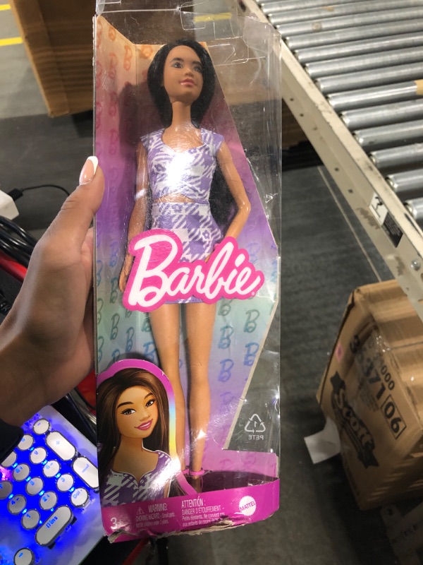 Photo 1 of Barbie Doll, Kids Toys, Fashionistas, Wavy Black Hair and Tall Body Type, Gingham Cut-Out Dress, Clothes and Accessories Oversized Plaids