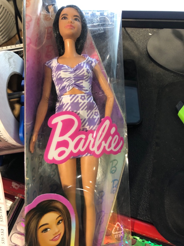 Photo 2 of Barbie Doll, Kids Toys, Fashionistas, Wavy Black Hair and Tall Body Type, Gingham Cut-Out Dress, Clothes and Accessories Oversized Plaids