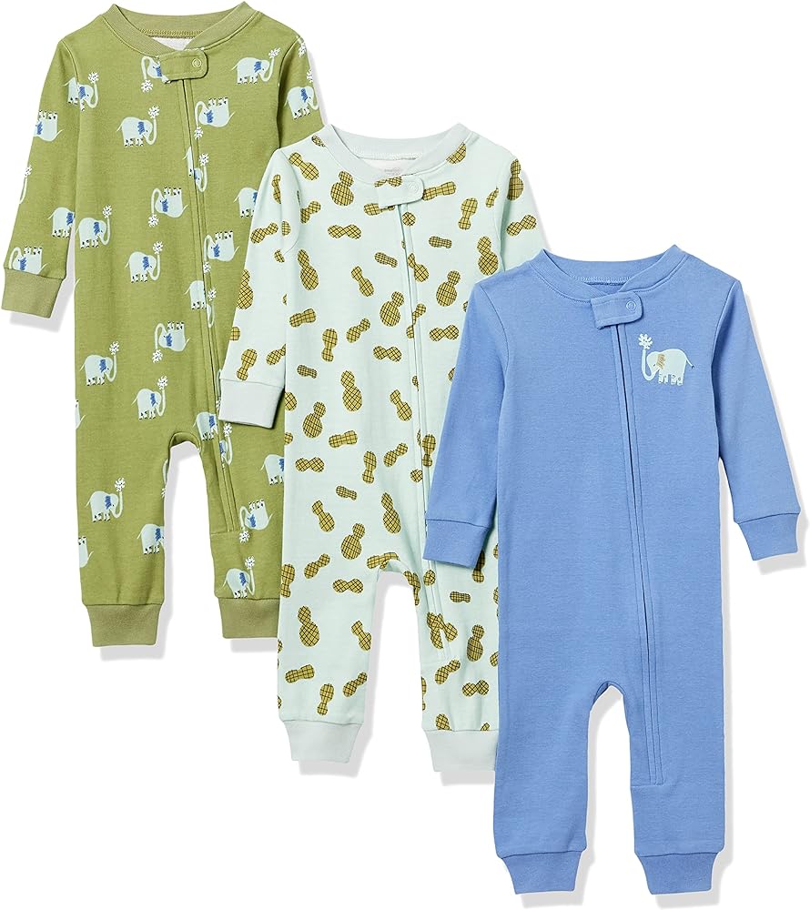 Photo 1 of Amazon Essentials Unisex Toddlers and Babies' Snug-Fit Cotton Footless Sleeper Pajamas, Multipacks elephants 18 mos