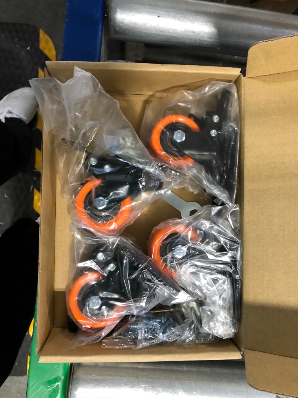 Photo 2 of Casters, 4" Caster Wheels?Casters Set of 4 Heavy Duty - ASRINIEY Orange Polyurethane Castors, Top Plate Swivel Wheels, 4-Pack Industrial Casters with Brake, Locking Casters for Furniture and Workbench 4 4? 4Pack