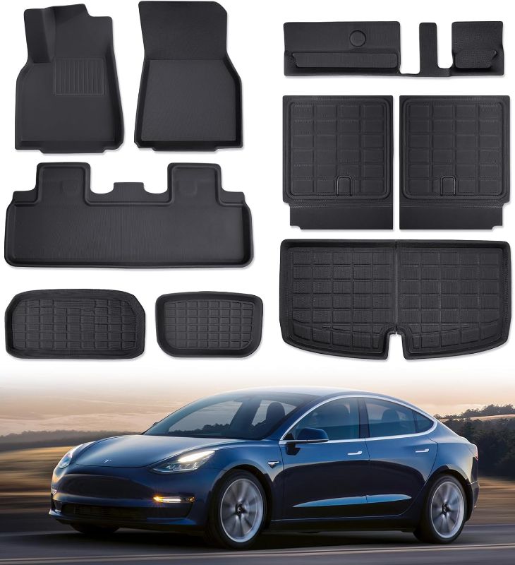 Photo 3 of Tesla Model Y 7-Seater Floor Mats: 9PCS Model Y All Weather Floor Mats 7 Seater for 2024 2023 2022 2021 2020 Custom Fit 3D XPE Vehicle Floor Mats Cargo Liner Backrest Mats Interior Accessories