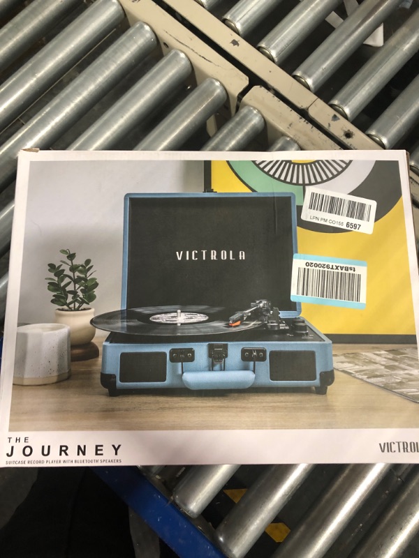 Photo 2 of Victrola Vintage 3-Speed Bluetooth Portable Suitcase Record Player with Built-in Speakers | Upgraded Turntable Audio Sound|Smoky Blue, Model Number: VSC-550BT-SMB