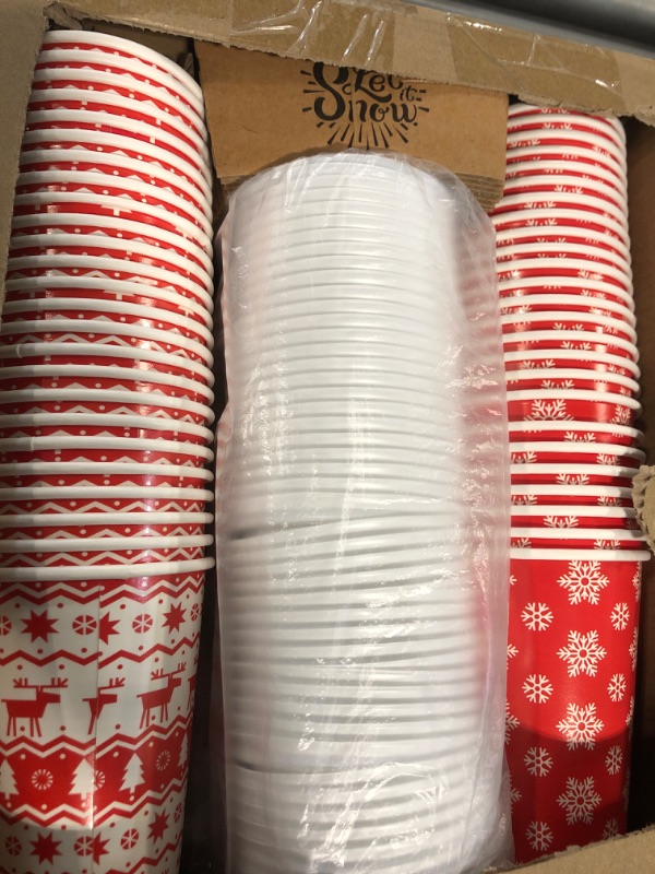 Photo 3 of Suttmin 300 Pcs Christmas Disposable Coffee Cups with Lids and Sleeves 12 Oz Christmas Paper Cups Christmas Drinking Cups Hot Cocoa Chocolate Cups Party for Xmas Holiday Daily Holiday(Bright Style)