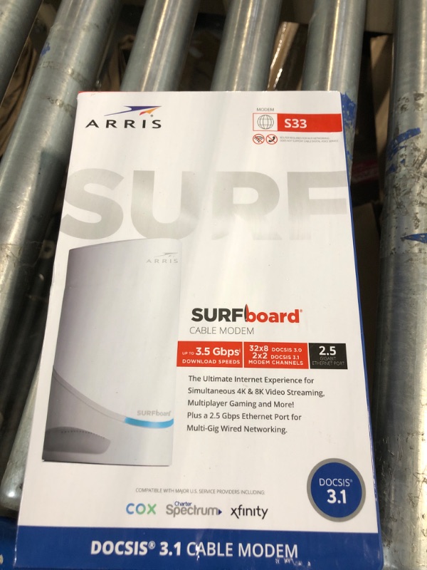 Photo 2 of ARRIS Surfboard S33 DOCSIS 3.1 Multi-Gigabit Cable Modem | Approved for Comcast Xfinity, Cox, Spectrum & More | 1 & 2.5 Gbps Ports | 2.5 Gbps Max Internet Speeds | 4 OFDM Channels | 2 Year Warranty DOCSIS 3.1 Modem Only Router System