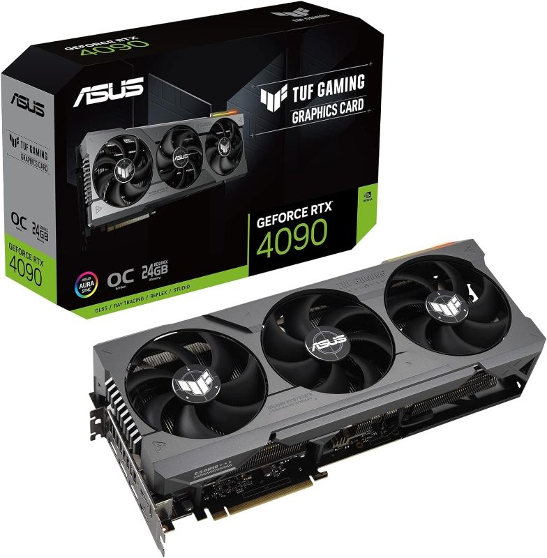 Photo 1 of ASUS TUF Gaming NVIDIA GeForce RTX 4090 OC Edition Gaming Graphics Card (24GB GDDR6X, PCIe 4.0, HDMI 2.1a, DisplayPort 1.4a, Dual Ball Bearing Axial Fans)
