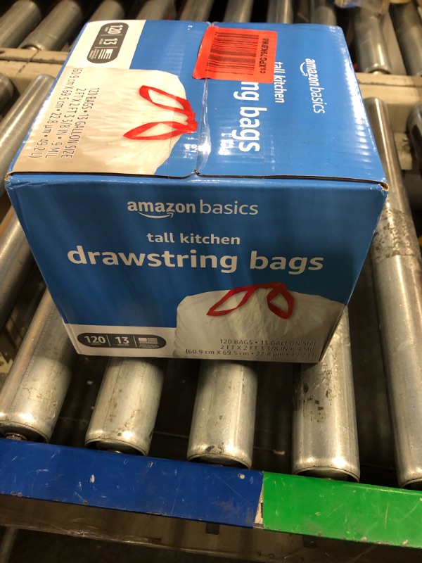 Photo 2 of Amazon Basics Tall Kitchen Drawstring Trash Bags, 13 Gallon, 120 Count (Previously Solimo) White 120 Count (Pack of 1)