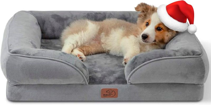 Photo 1 of  - Waterproof Dog Sofa Bed Medium, Supportive Foam Pet Couch with Removable Washable Cover, Waterproof Lining and Nonskid Bottom, Grey
