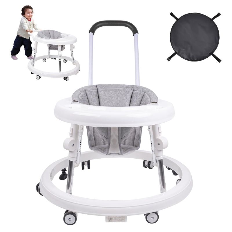 Photo 1 of Double Push Handle Baby Walker, Foldable 9-Gear Height Adjustable Baby Walker with Wheels, Infant Toddler Walker with Foot Pads, Baby Walkers and Activity Center for Boys and Girls 6-24 Months…
