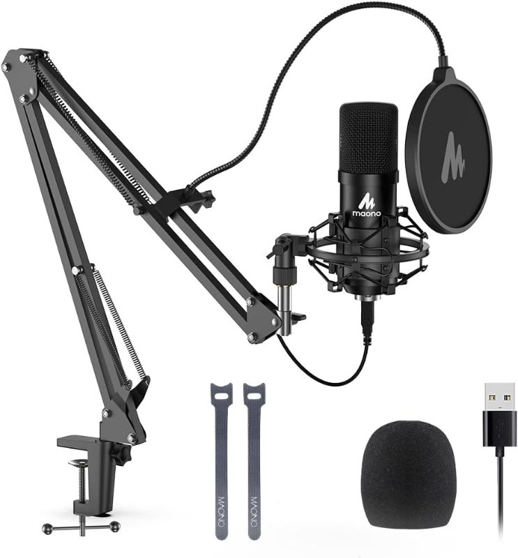 Photo 1 of Microphone, MAONO 192KHZ/24Bit Plug & Play PC Computer Podcast Condenser Cardioid Metal Mic Kit with Professional Sound Chipset for Recording, Gaming, Singing, YouTube (AU-A04)
