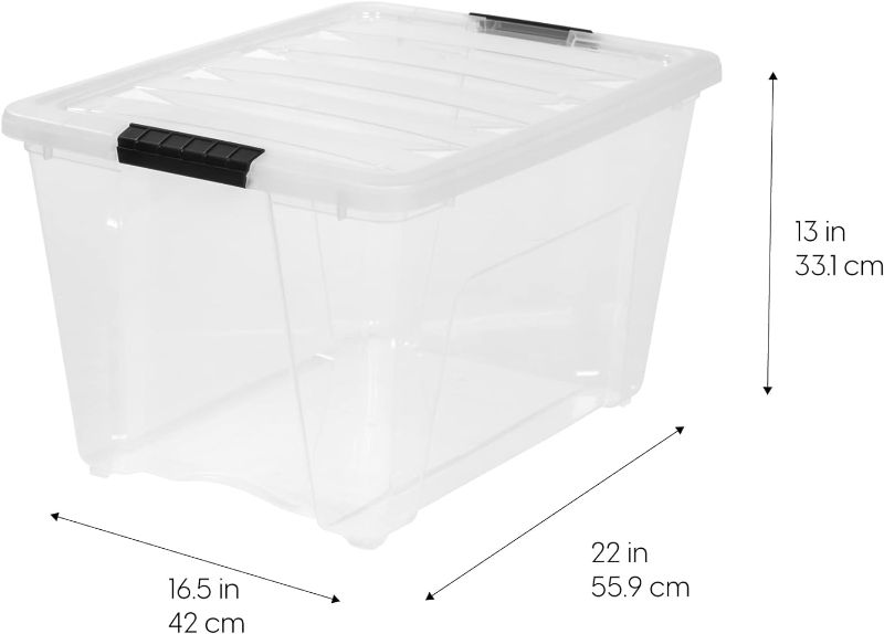 Photo 1 of * BROKEN LATCH* IRIS USA 53 Qt. Plastic Storage Container Bin with Secure Lid and Latching Buckles,1 - Clear, Durable Stackable Nestable Organizing Tote Tub Box Sports General Organization Garage Large