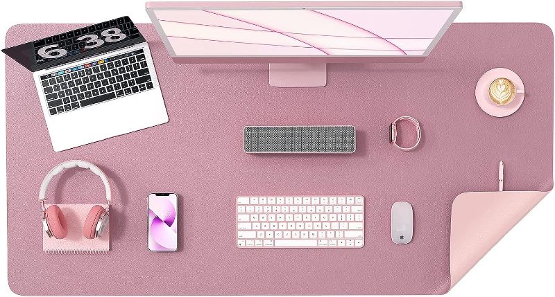 Photo 1 of Crenovo Double Side 47.2" x 23.6" Desk Size PU Leather Desk Protector, Waterproof Dual Side Desk Pad, Desk Mat for Desktop, Desk Pad for Keyboard and Mouse, Office and Home, Purple x Pink
