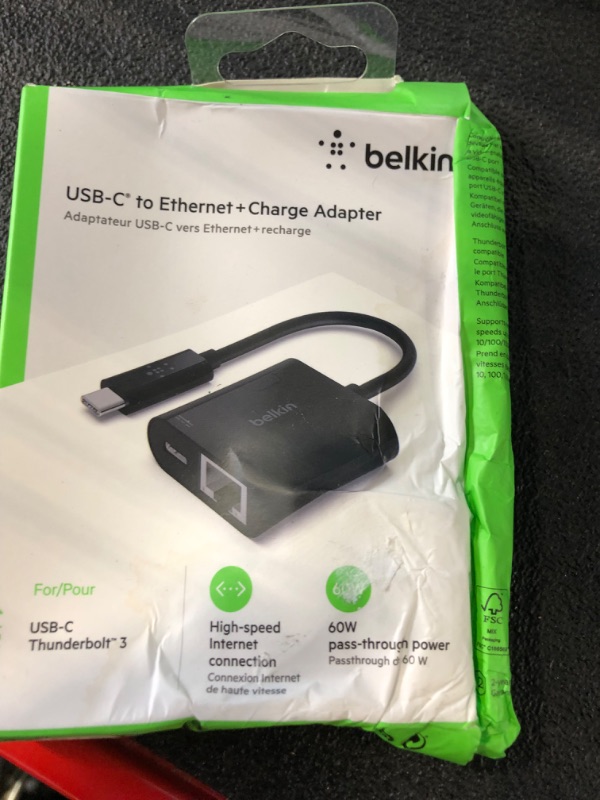 Photo 2 of Belkin USB C To Ethernet + Charge Adapter - Gigabit Ethernet Port Compatible with USB C Devices - USB C to Ethernet Cable For MacBook Air, MacBook Pro & Windows - Ethernet to USB C Adapter - Black USB-C to Ethernet + Charging Adapter