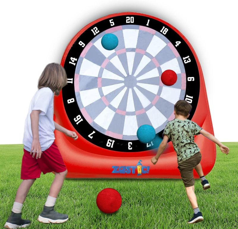 Photo 1 of Zastic! The Original Giant 6ft Tall Inflatable Kick Darts Game | Jumbo Outdoor Soccer Target Board for Back Yard Games Activity | Includes 6 Balls and Air Pump
