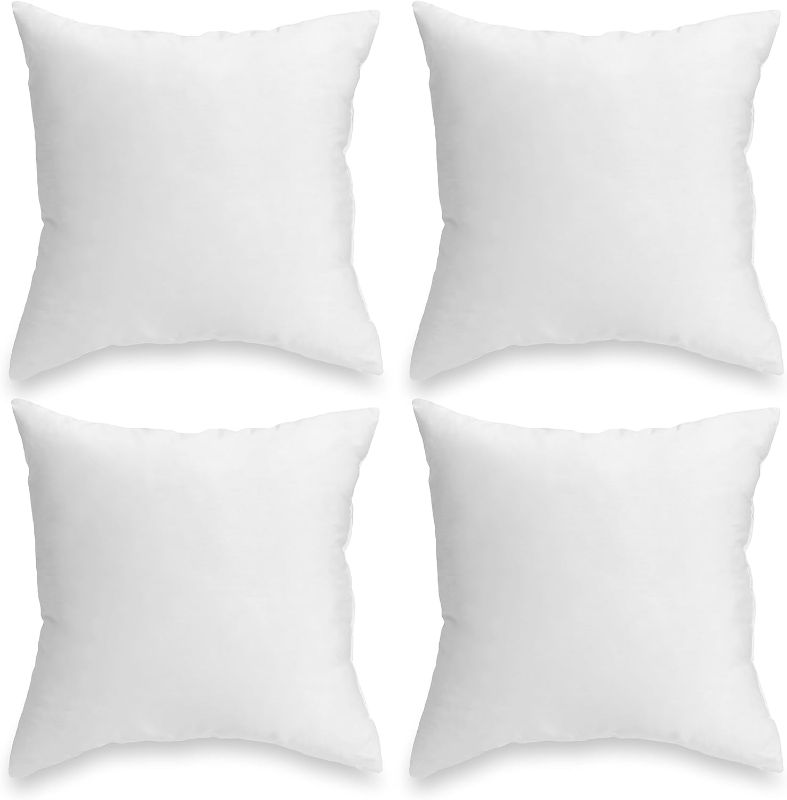 Photo 1 of  Bedding Throw Pillows (Set of 4, White), 18 x 18 Inches Pillows for Sofa, Bed and Couch Decorative Stuffer Pillows