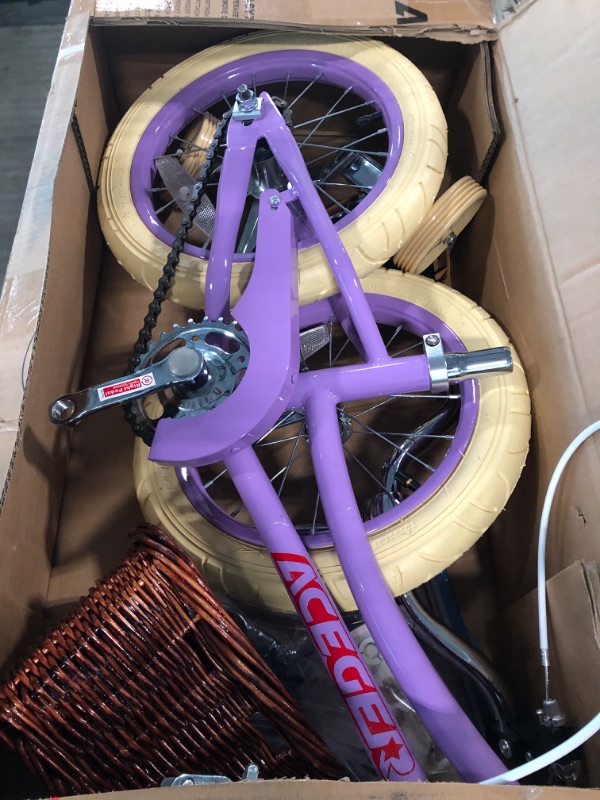 Photo 2 of ***FOR PARTS ONLY***

ACEGER Girls Bike with Basket, Kids Bicycle for 3-13 Years, Included Coaster Brake & Caliper Brake, 14 16 18 Inch with Training Wheels, 20 Inch with Kickstand but no Training Wheels Purple 14 Inch