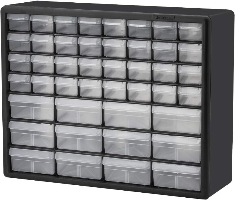 Photo 1 of Akro-Mils 10144, 44 Drawer Plastic Parts Storage Hardware and Craft Cabinet, 20-Inch W x 6.37-Inch D x 15.81-Inch H, Black