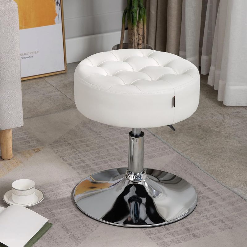 Photo 1 of 
Furniliving Mid-Century Tufted Adjustable Swivel Makeup Ottoman Stool; Modern Big Size Round Vanity Stool Chair for Bedroom Living Room (White