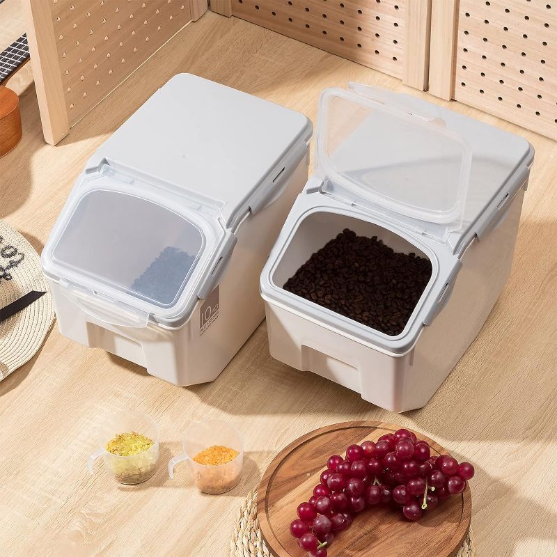 Photo 1 of 
Panitay 2 Pcs Dog Food Storage Container Cereal Rice Container with Measuring Cup, Cat Dog Treat Container Bin with Leak Locking Lid (Medium)