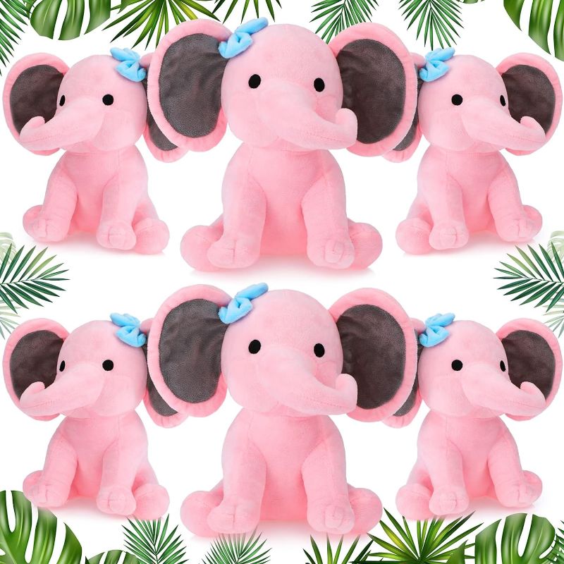 Photo 1 of 6 Pieces Elephant Stuffed Animals 9.84 Inches Soft Cute Elephant Plush Toys for Baby Shower Elephant Themed Birthday Party Supplies (Pink