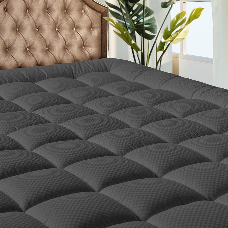 Photo 1 of  Bedding Quilted Fitted full Mattress Pad Cooling Breathable Fluffy Soft Mattress Pad Stretches up to 21 Inch Deep, Queen Size, Dark Grey, Mattress Topper Mattress Protector