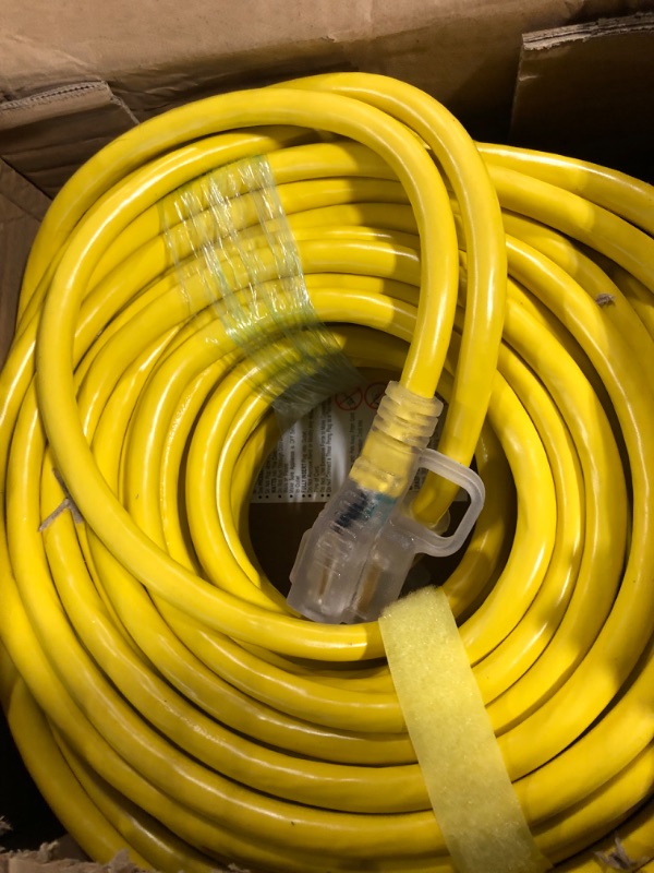 Photo 3 of 12/3 Gauge Heavy Duty Outdoor Extension Cord 100 ft Waterproof with Lighted end, Flexible Cold-Resistant 3 Prong Electric Cord Outside, 15Amp 1875W 12AWG SJTW, Yellow, ETL HUANCHAIN Yellow 100 foot