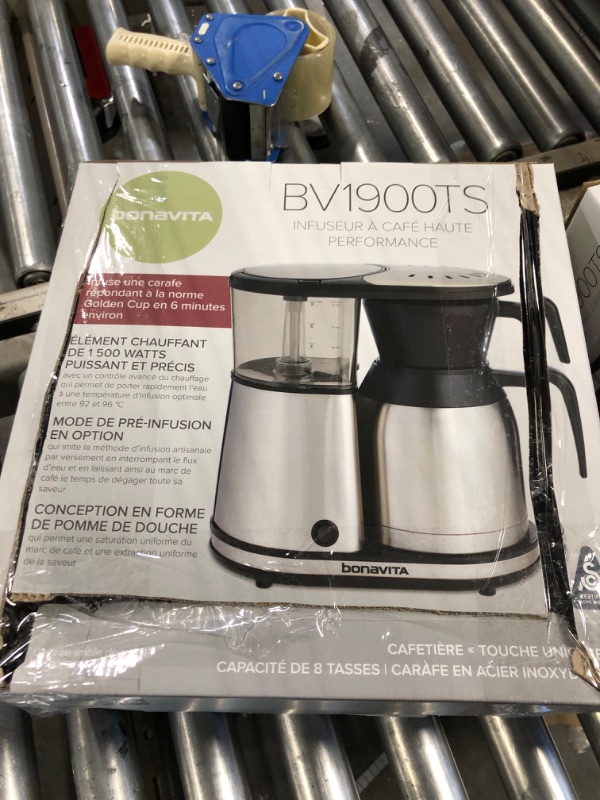 Photo 2 of Bonavita 8 Cup Coffee Maker, One-Touch Pour Over Brewing with Thermal Carafe, SCA Certified, Stainless Steel (BV1900TS) Stainless Steel Carafe