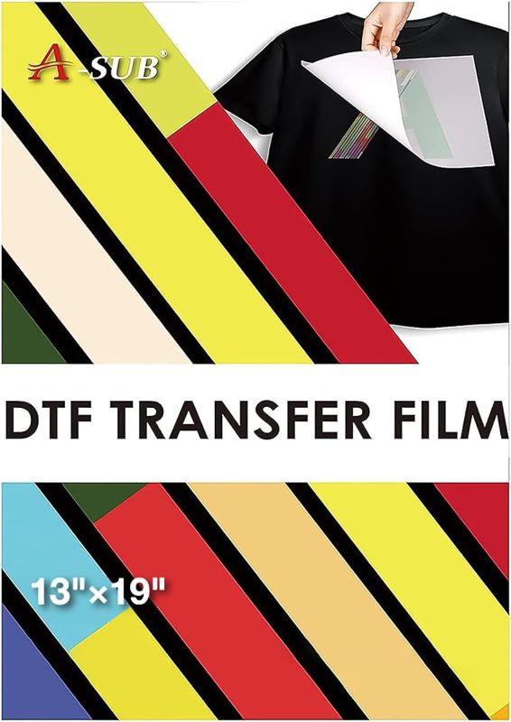 Photo 1 of A-SUB DTF Transfer Film 13"x19", A3 Plus 50 Sheets DTF Film for Sumblimation or DTF Inkjet Printer, Double Sided Matte Direct to Film Transfer Paper for T Shirts and All Fabrics
