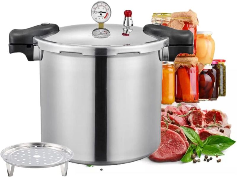 Photo 1 of 25quart pressure canner cooker and cooker with cooking rack canning pressure cooker with gauge Explosion proof safety valve Extra-large size great for big canning jobs,Induction cooker can sense