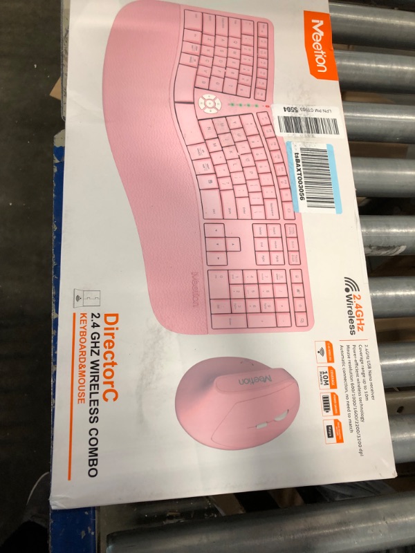 Photo 3 of MEETION Ergonomic Wireless Keyboard and Mouse, Ergo Keyboard with Vertical Mouse, Split Keyboard with Cushioned Wrist Palm Rest Natural Typing Rechargeable Full Size, Windows/Mac/Computer/Laptop, Pink Large Pink