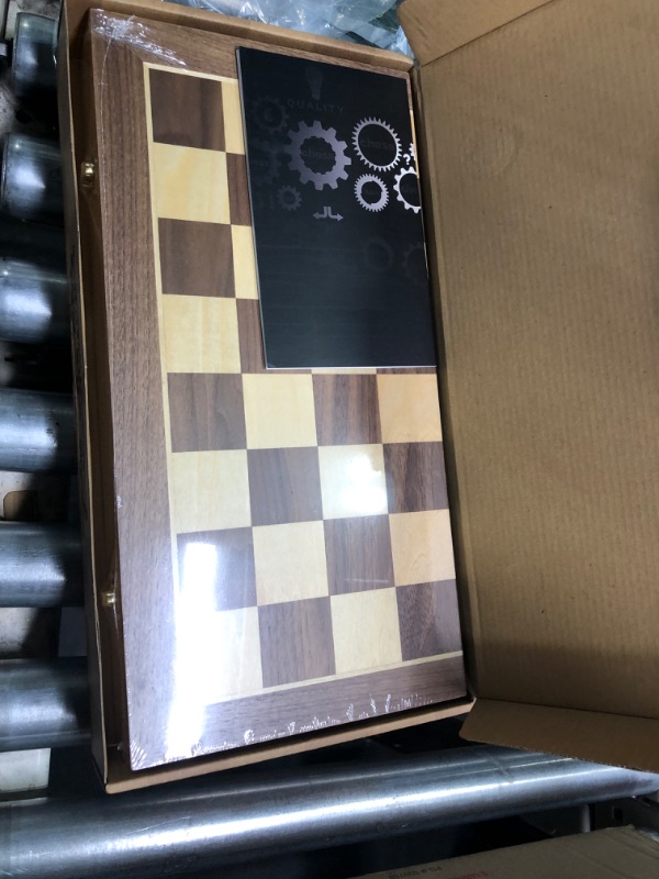 Photo 1 of AMEROUS 15 Inches Magnetic Wooden Chess Set - 2 Extra Queens - Folding Board, Handmade Portable Travel Chess Board Game Sets with Game Pieces Storage Slots - Beginner Chess Set for Kids and Adults