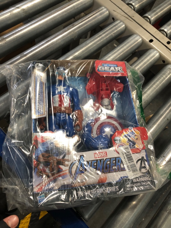 Photo 1 of Avengers Marvel Titan Hero Series Blast Gear Captain America, 12-Inch Toy, with Launcher, 2 Accessories and Projectile, Ages 4 and Up , Blue