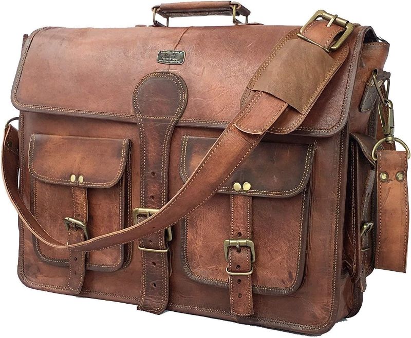 Photo 1 of Vintage Handmade Leather Travel Messenger Office Crossbody Bag Laptop Briefcase Computer College Satchel Bag