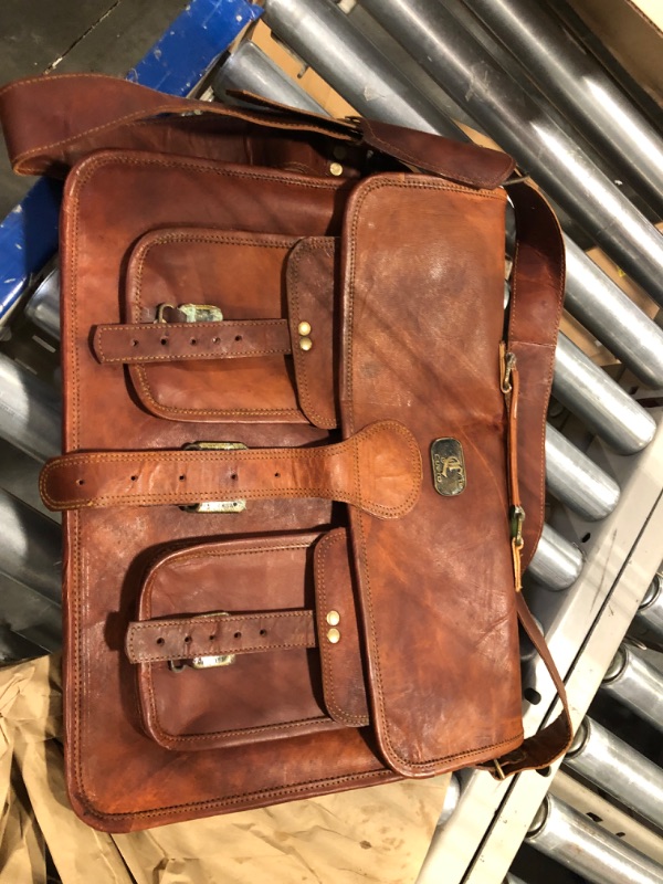 Photo 3 of Vintage Handmade Leather Travel Messenger Office Crossbody Bag Laptop Briefcase Computer College Satchel Bag