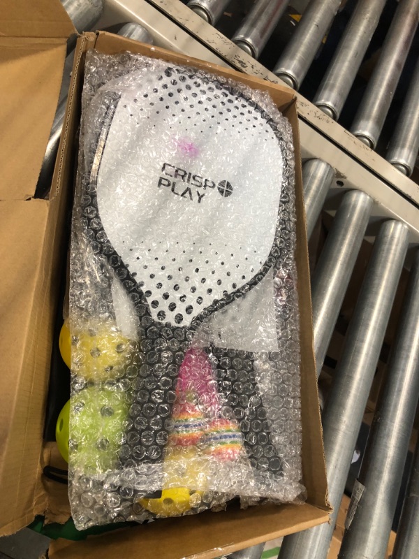 Photo 1 of CrispPlay Pickleball Paddles Set of 2/4, Basic Deluxe Bundle Premium Wood Pickleball Paddles Set for Beginners - Rackets, Pickleballs, Birdies, Carrying Bag (4PCS Also +6.1m Net, Sports Towel) Black & White
