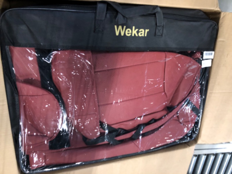 Photo 3 of Wekar ?Upgraded? CW-001 Tesla Model 3 Seat Covers 2023 2022 2021 2020 2019 2018 2017, Custom 5 Seats Tesla Model 3 Accessories, Faux Leather Car Seat Cover, All Weather Compatible, Wine Red