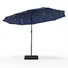 Photo 1 of 15 ft. Market Patio Umbrella With Lights Base and Sandbags in Blue