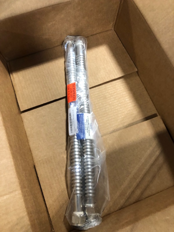 Photo 1 of 2 Pack Heavy Duty Durable Stainless Steel Corrugated Water Flex Connector with Extra Thick Washers for Water Heater and Water Softener (18x1 FIP)