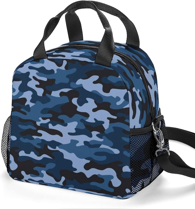 Photo 1 of Kids Lunch Bag, Insulated Leakproof Lunch Box Containers Resuable Cooler Lunch Tote Bag with Detachable Adjustable Shoulder Strap & Side Pockets for Teen Girls Boys School Travel Picnic in Cool Camo
