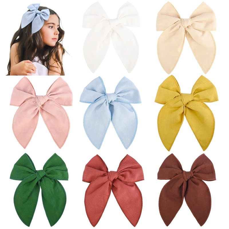 Photo 1 of DEEKA 8 PCS Large Fable Hair Bow Cotton and Linen Hair Bow for Toddlers Girls Handmade Neutral Bow Hair Accessories for Little Girls Kids -C
