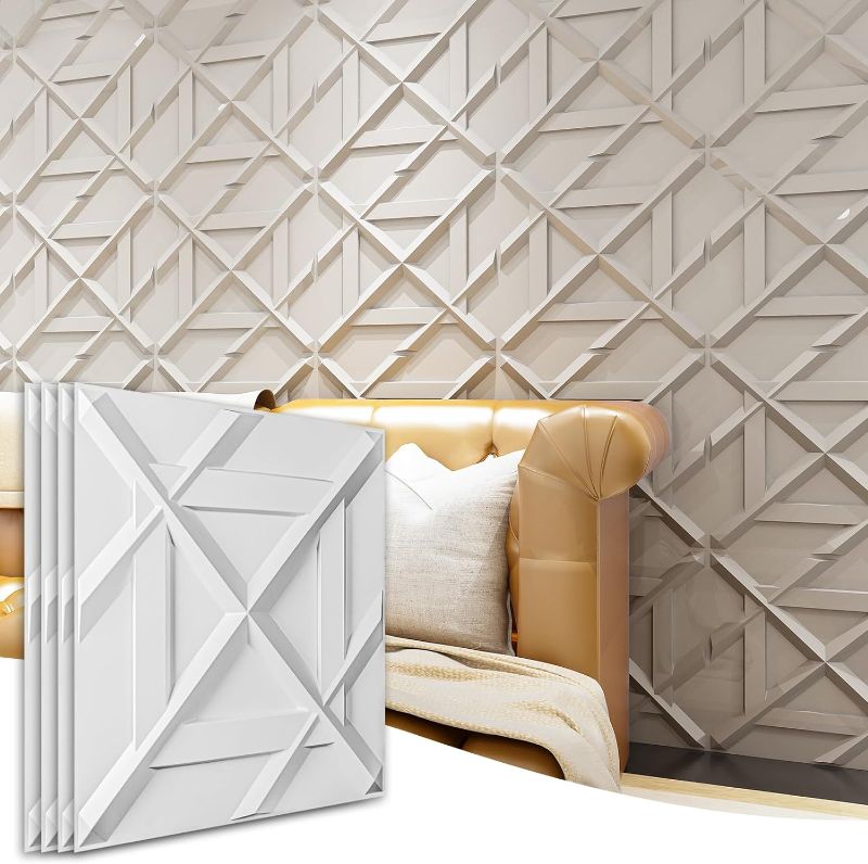 Photo 1 of Art3d PVC 3D Wall Panel, Decorative Wall Tile in White 12-Pack 19.7"x19.7"
