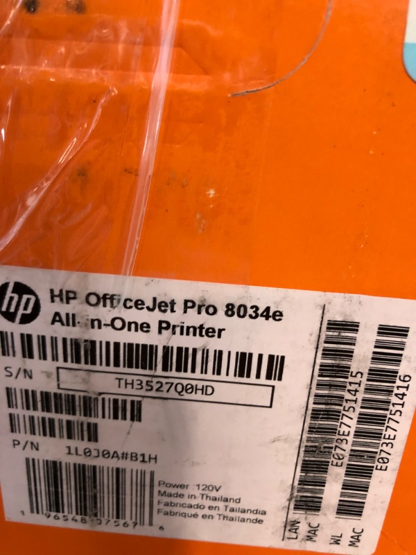 Photo 1 of HP OfficeJet Pro 8034e Wireless Color All-in-One Printer with 1 Full Year Instant Ink,White