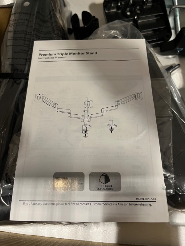 Photo 2 of MOUNTUP Triple Monitor Mount, 3 Monitor Stand Desk Mount for Three Max 32 Inch Computer Screens, Support 2.2-30.9lbs, Gas Spring Triple Monitor Arm Holder, VESA Bracket with Clamp/Grommet Base, Black
