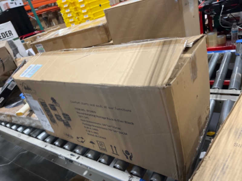 Photo 1 of Rotating Kitchen Storage Rack No Assembly, 4-Tier Round Metal Storage Basket Shelves,Rotating Tower Organizer with Rolling Wheels with 4 Drawers for Fruit Vegetable Grocery(4-Tier, Black)