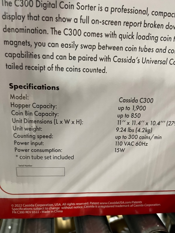 Photo 4 of Cassida C300 Professional USD Coin Counter, Sorter and Wrapper/Roller | 35% Faster Wrapping Coins with Quickload Technology | 300 Coins/Minute | Printing-Compatible | Includes 5 Wrapper Sets