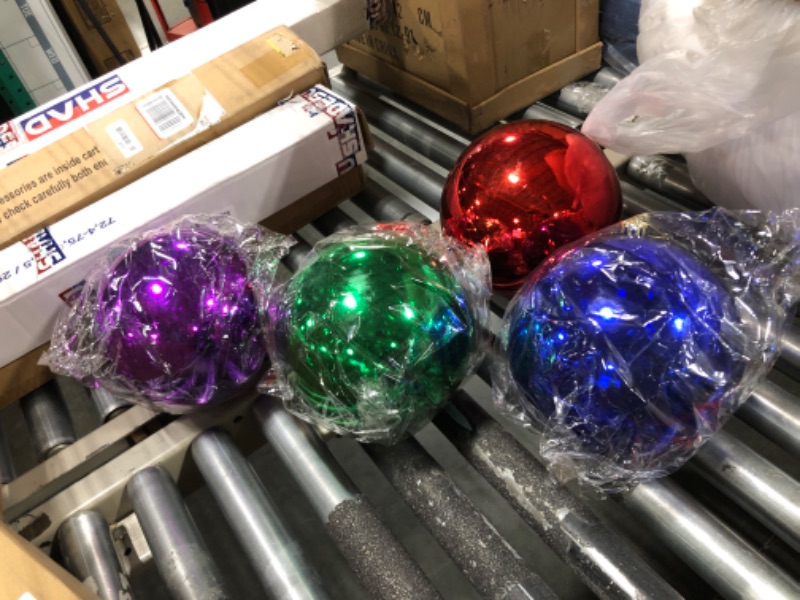 Photo 3 of 4 Pcs Large Christmas Ball Ornaments Giant Commercial Grade Plastic Christmas Ball Hanging Decorations 8'' (200 Mm) for Outdoor Holiday Party Decors Christmas Tree (Shiny Red Purple Green Blue)