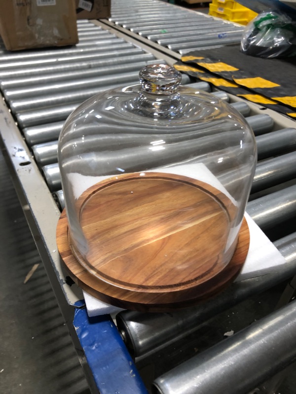 Photo 3 of 7.9” X 7.3“ Acacia Wood Round Server,Cake Stands with Glass Dome 7.9 X 7.3 Inch