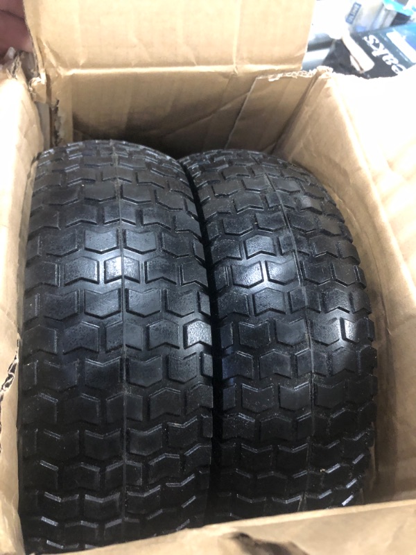 Photo 3 of 2-Pack Small 13x5.00-6 Flat Free Tire with Rim,2.25" Offset Hub with 5/8" Ball Bearing,Diameter 12.2",Width 3.6" w/Grease Fitting,300lbs Capacity,13x5-6 No-Flat Solid Wheel,for Lawn mower,Garden Cart