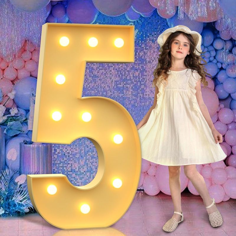 Photo 1 of 4FT Giant Marquee Light Up Numbers, Big Marquee Numbers 5 for 5th 15th 50th Birthday Decorations, Large Light Up Numbers for Party Decor Anniversary, Pre-cut Foamboad Mosaic Numbers Letters Balloons