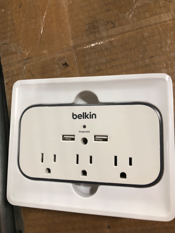 Photo 1 of Belkin Wall Mount Surge Protector (530 Joules) & 1-Outlet Home Series SurgeCube - Grounded Outlet Portable Wall Tap Adapter with Ground & Protected Light Indicators - White, 1080 Joules